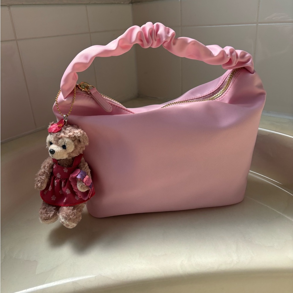 Stoney Clover Lane Pink Ruched Handle Satchel with Bear Charm - Picture 2 of 3